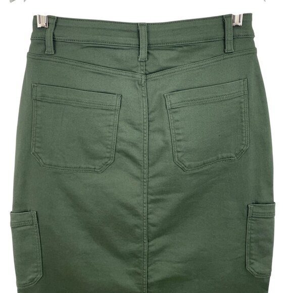 Falls Creek Women's Size 6 Green Denim Jean Midi Skirt Front Slit - Picture 5 of 8